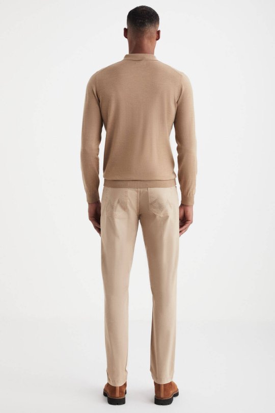 Extrafine Merino Polo Yaka Camel Triko
