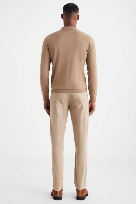 Hemington - Extrafine Merino Polo Yaka Camel Triko (5)