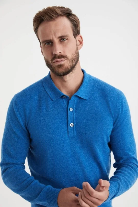 Hemington - Polo Yaka Saf Kaşmir Mavi Kazak (3)