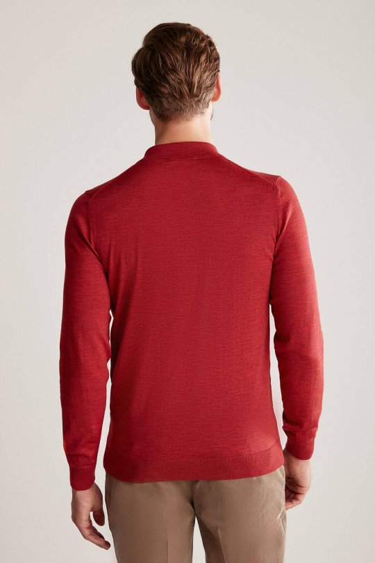Extrafine Merino Polo Yaka Kırmızı Triko