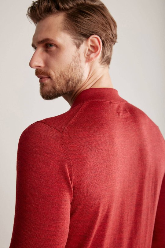 Extrafine Merino Polo Yaka Kırmızı Triko