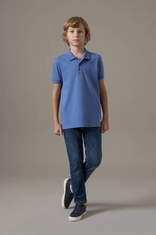 Polo Yaka Mavi Çocuk T-Shirt