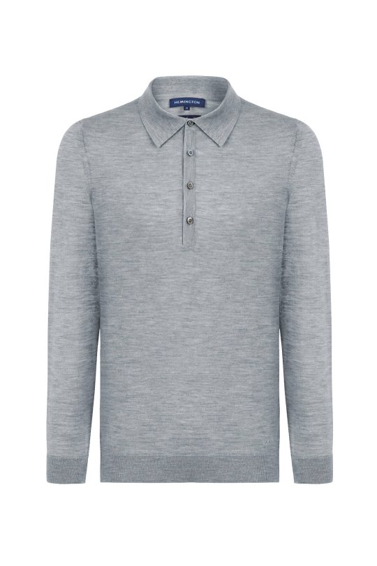 Extrafine Merino Polo Yaka Açık Gri Triko