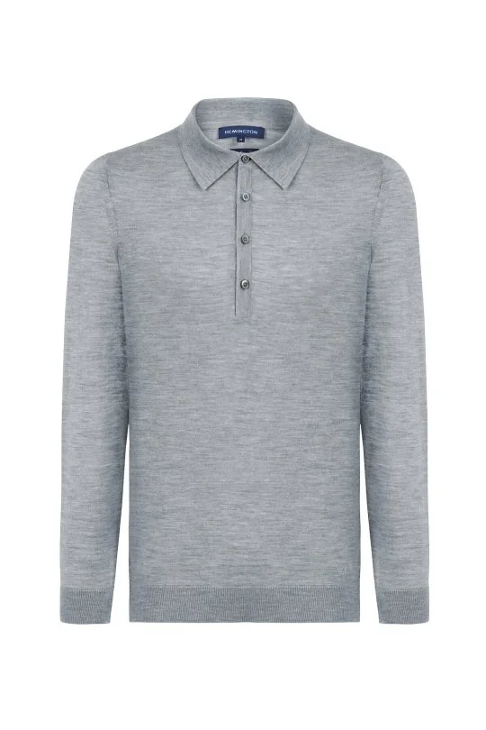 Hemington - Extrafine Merino Polo Yaka Açık Gri Triko (6)