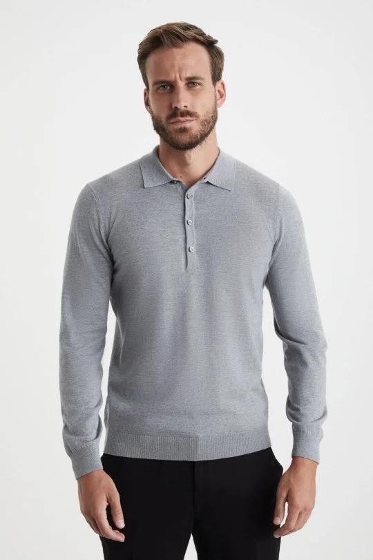 Hemington - Extrafine Merino Polo Yaka Açık Gri Triko (2)