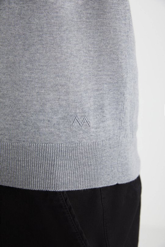 Extrafine Merino Polo Yaka Açık Gri Triko