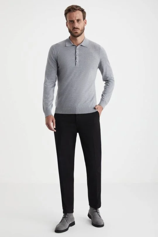 Hemington - Extrafine Merino Polo Yaka Açık Gri Triko (1)