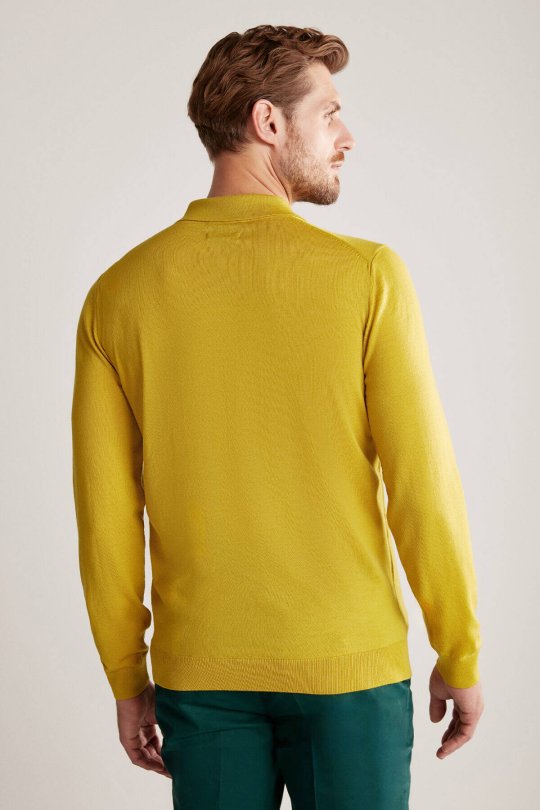 Extrafine Merino Polo Yaka Altın Sarısı Triko