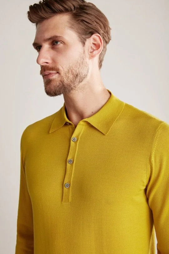 Hemington - Extrafine Merino Polo Yaka Altın Sarısı Triko (4)