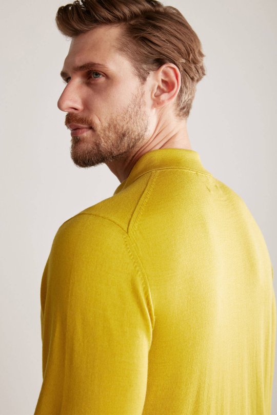 Extrafine Merino Polo Yaka Altın Sarısı Triko
