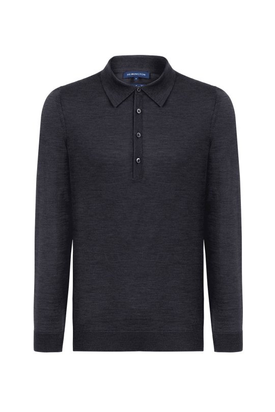 Extrafine Merino Polo Yaka Antrasit Triko