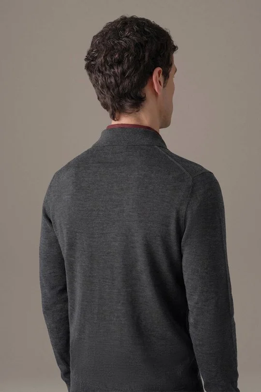 Extrafine Merino Polo Yaka Antrasit Triko