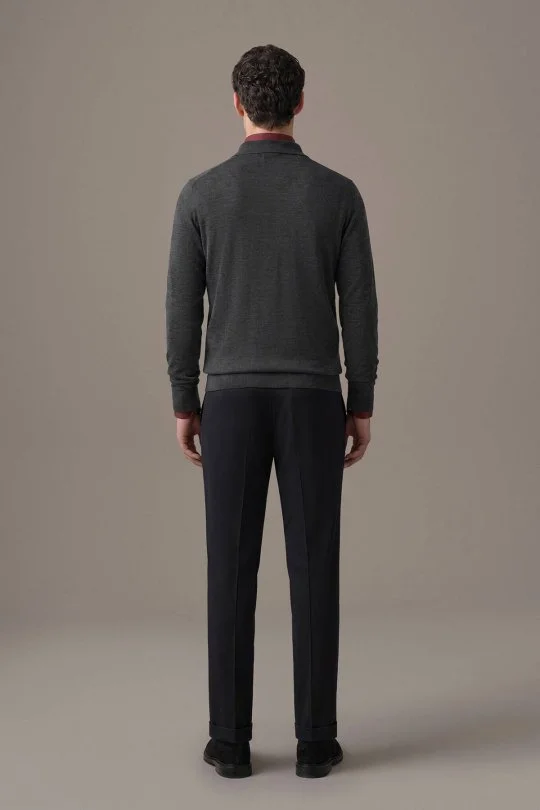 Extrafine Merino Polo Yaka Antrasit Triko