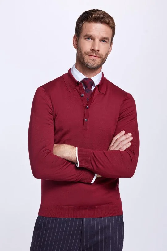 Hemington - Polo Yaka Merino Yün Bordo Triko (1)