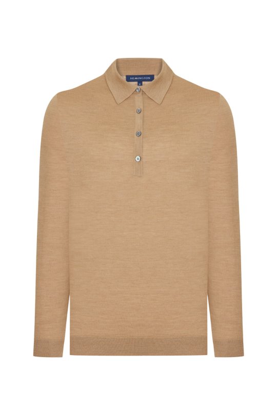 Polo Yaka Merino Yün Camel Triko