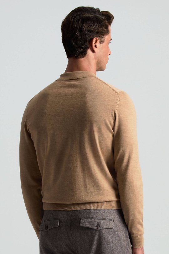 Polo Yaka Merino Yün Camel Triko