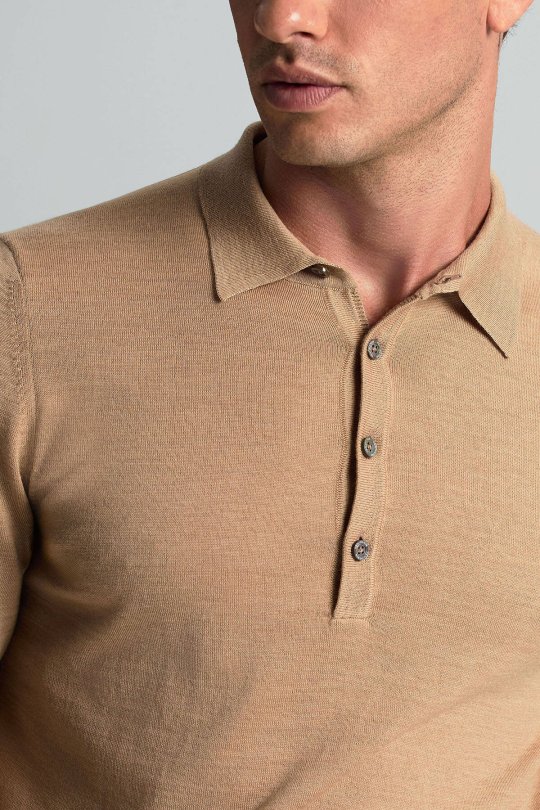 Polo Yaka Merino Yün Camel Triko