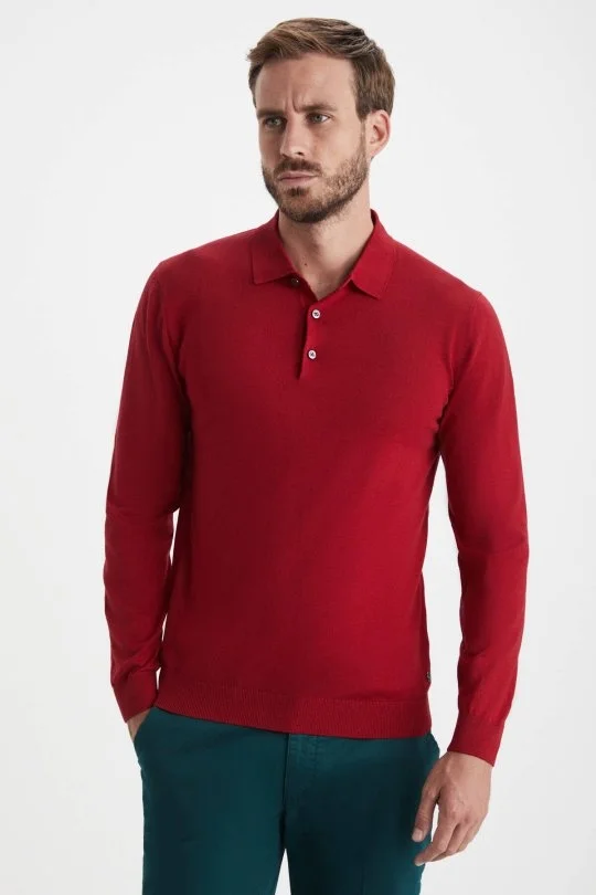 Hemington - Merino Yün Polo Yaka Kırmızı Kazak (3)