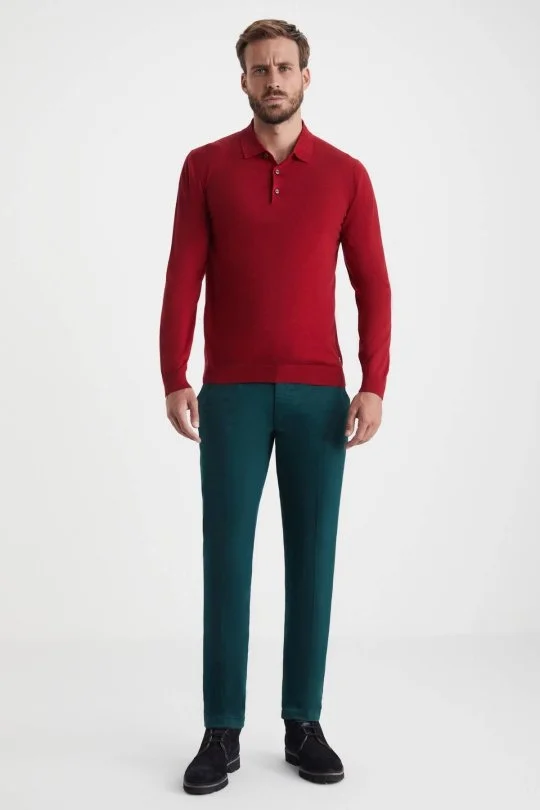 Hemington - Merino Yün Polo Yaka Kırmızı Kazak (1)
