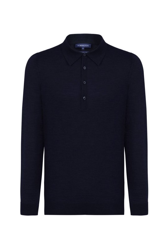 Extrafine Merino Polo Yaka Lacivert Triko