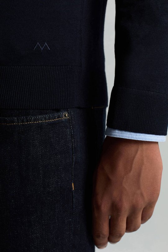 Extrafine Merino Polo Yaka Lacivert Triko