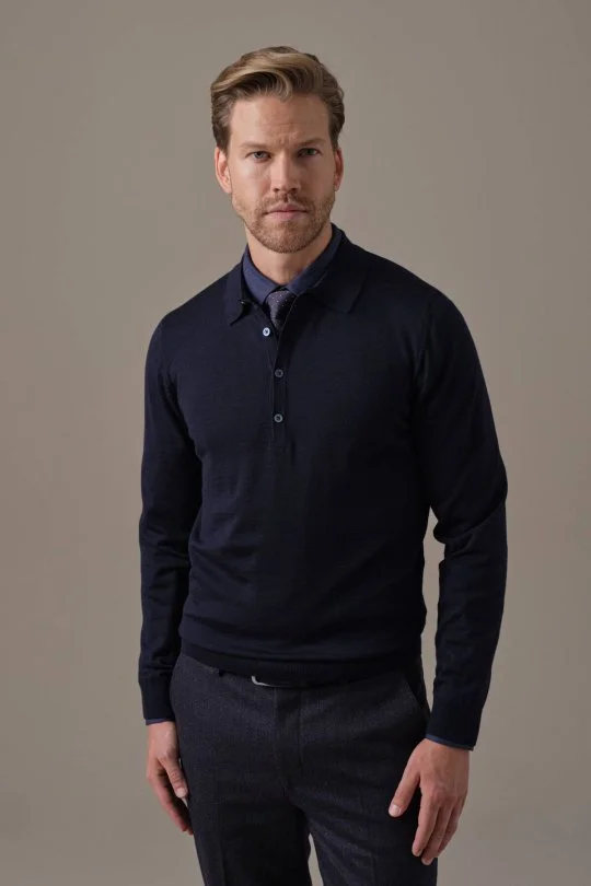 Hemington - Merino Yünü Polo Yaka Lacivert Triko (1)