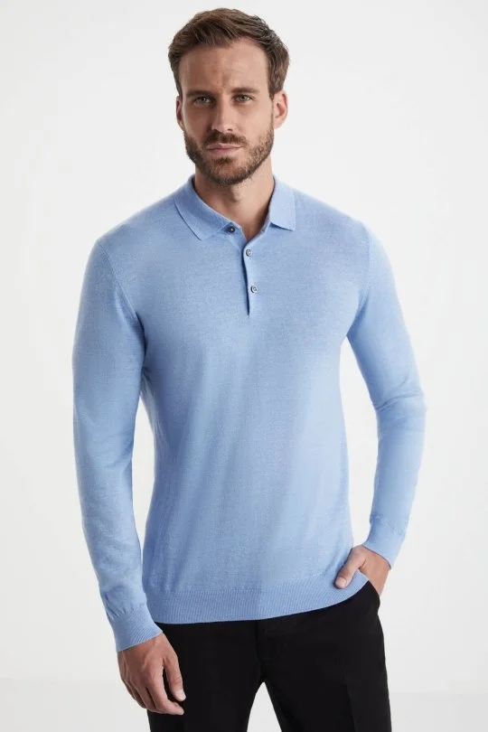 Hemington - Merino Yün Polo Yaka Mavi Kazak (2)
