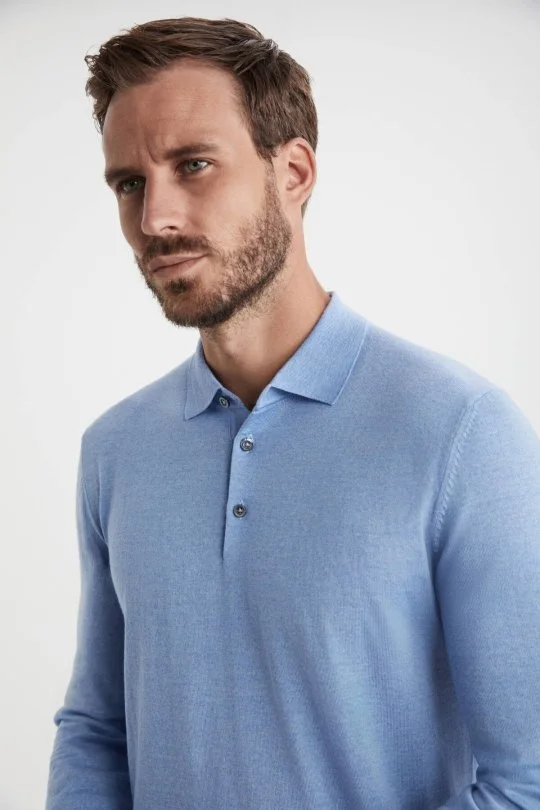 Hemington - Merino Yün Polo Yaka Mavi Kazak (4)