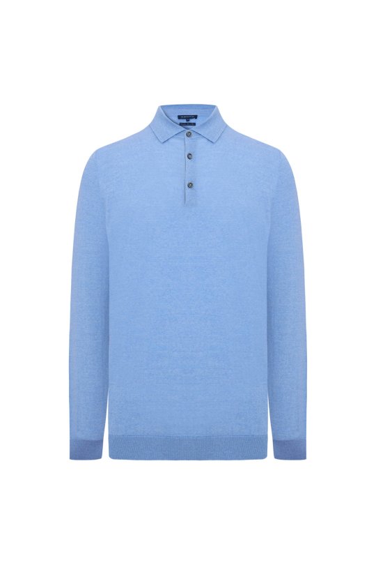 Merino Yün Polo Yaka Mavi Kazak