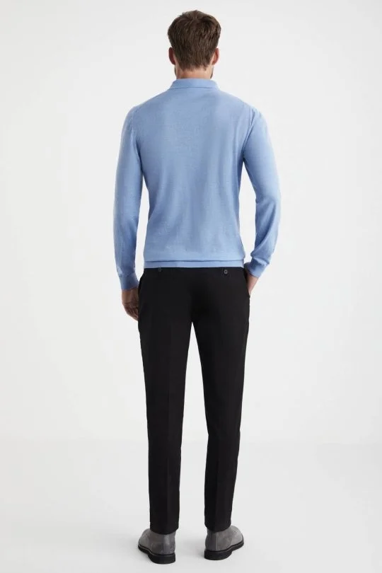 Hemington - Merino Yün Polo Yaka Mavi Kazak (5)