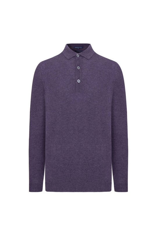 Merino Yün Polo Yaka Mor Kazak
