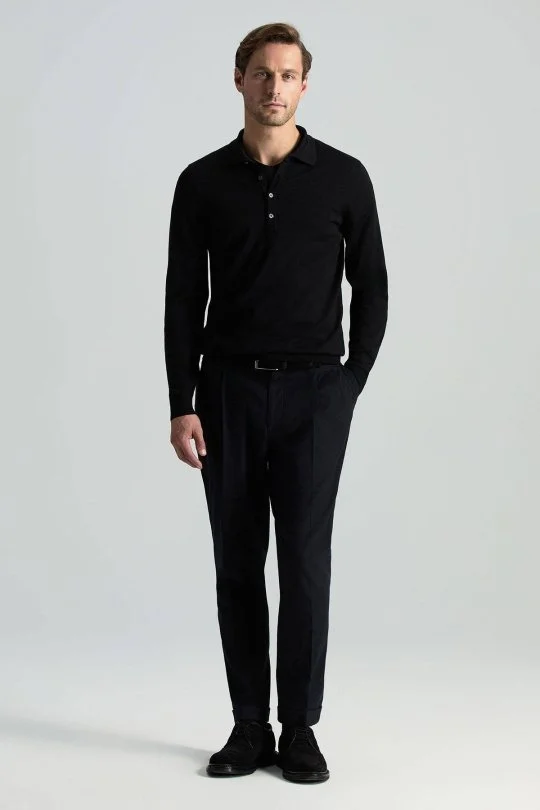 Hemington - Extrafine Merino Polo Yaka Siyah Triko