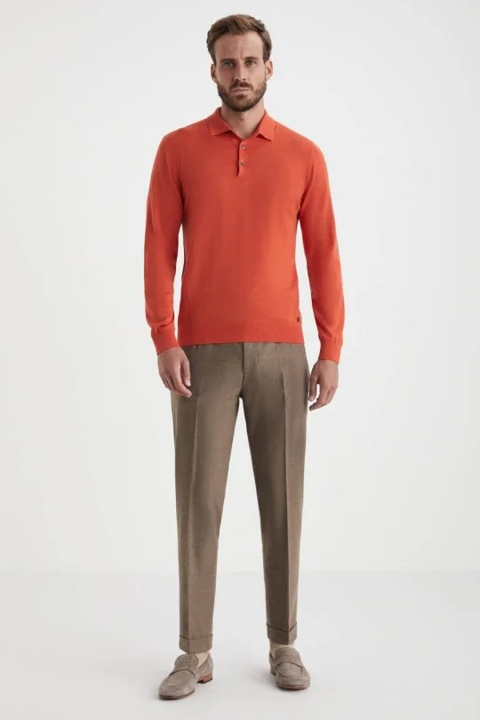 Hemington - Merino Yün Polo Yaka Turuncu Kazak (1)