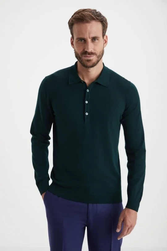 Hemington - Extrafine Merino Polo Yaka Zümrüt Yeşili Triko (3)
