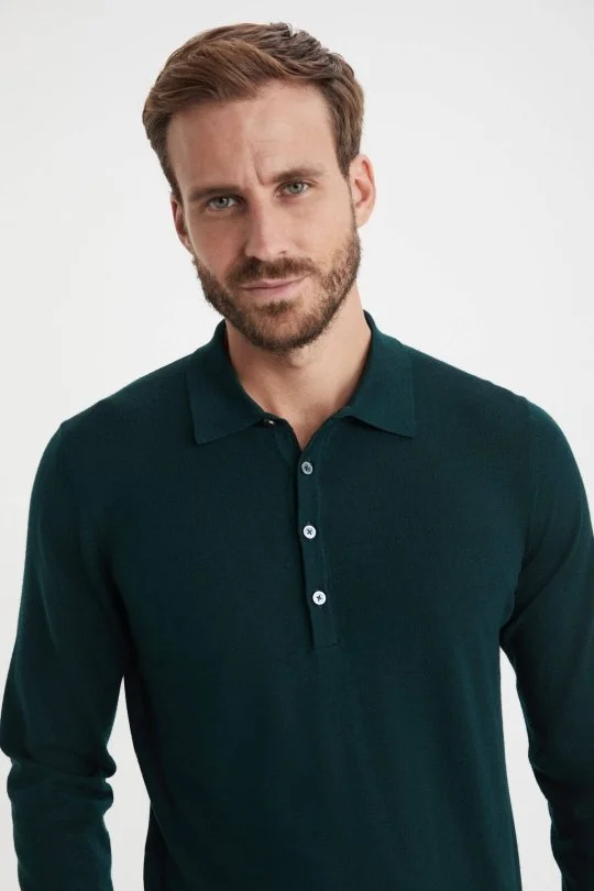 Hemington - Extrafine Merino Polo Yaka Zümrüt Yeşili Triko (1)