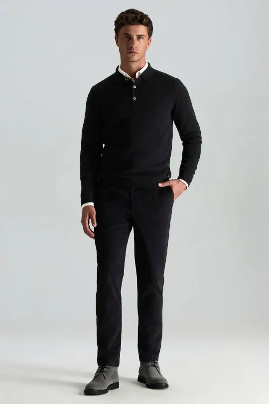 Hemington - Polo Yaka Saf Kaşmir Siyah Kazak (1)