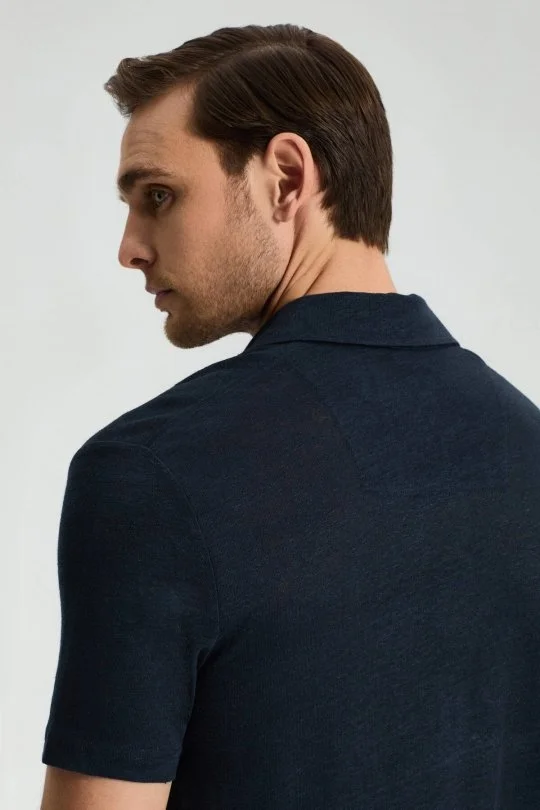 Hemington - Saf Keten Lacivert Polo Yaka T-Shirt (2)