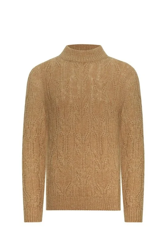 Hemington - Saç Örgü Desen Camel Merino Yün Kazak (7)