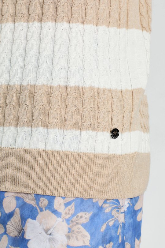 Saç Örgü Desen Krem Rengi Beyaz İnce Yazlık Triko