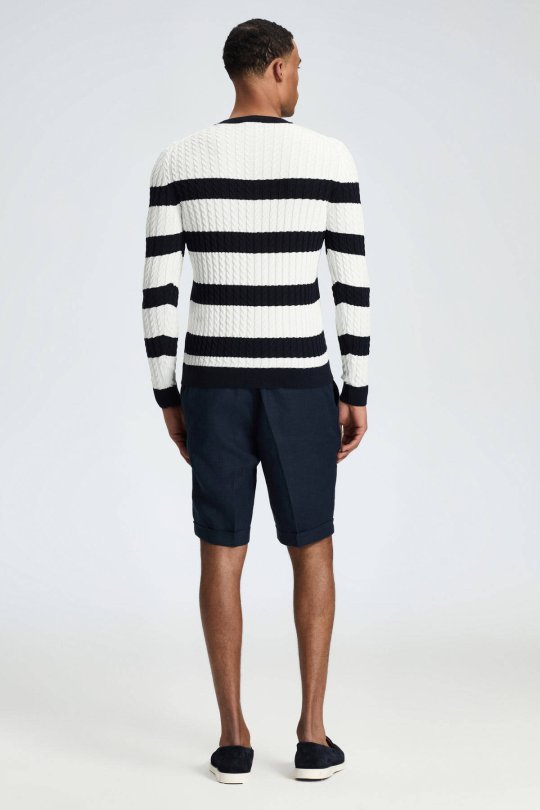 Saç Örgü Desen Lacivert Beyaz İnce Yazlık Triko