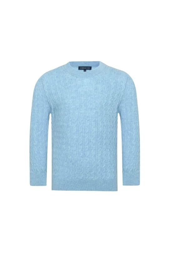 Hemington - Saç Örgü Desenli Lambswool Buz Mavisi Çocuk Kazak (5)