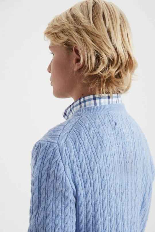 Hemington - Saç Örgü Desenli Lambswool Buz Mavisi Çocuk Kazak (2)