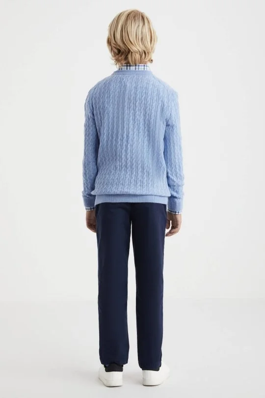 Hemington - Saç Örgü Desenli Lambswool Buz Mavisi Çocuk Kazak (4)