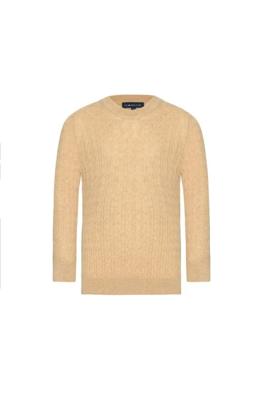 Hemington - Saç Örgü Desenli Lambswool Camel Çocuk Kazak (5)