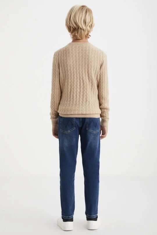 Hemington - Saç Örgü Desenli Lambswool Camel Çocuk Kazak (4)
