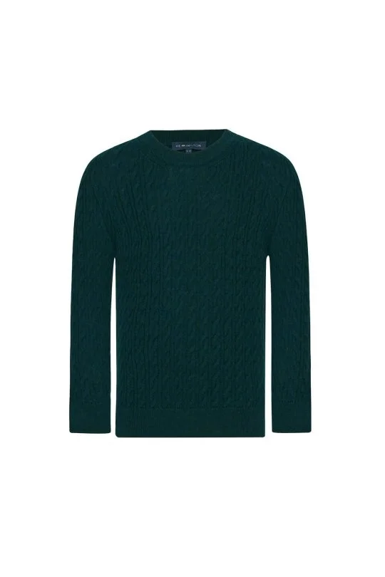Hemington - Saç Örgü Desenli Lambswool Koyu Yeşil Çocuk Kazak (5)