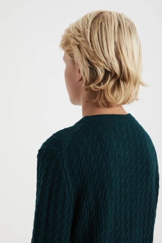 Hemington - Saç Örgü Desenli Lambswool Koyu Yeşil Çocuk Kazak (4)