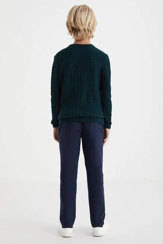 Hemington - Saç Örgü Desenli Lambswool Koyu Yeşil Çocuk Kazak (3)