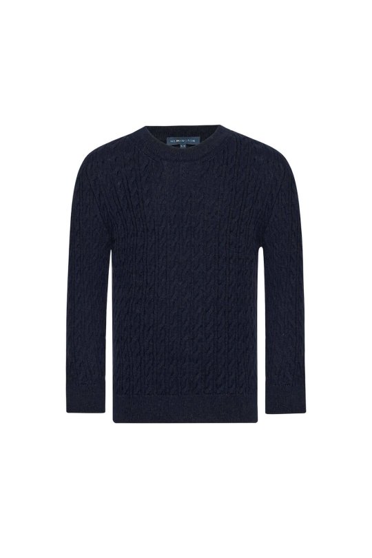 Saç Örgü Desenli Lambswool Lacivert Çocuk Kazak