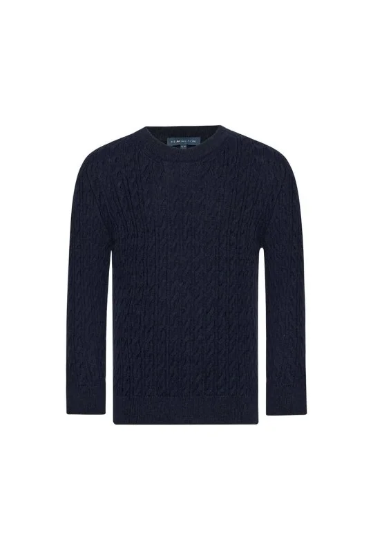 Hemington - Saç Örgü Desenli Lambswool Lacivert Çocuk Kazak (5)